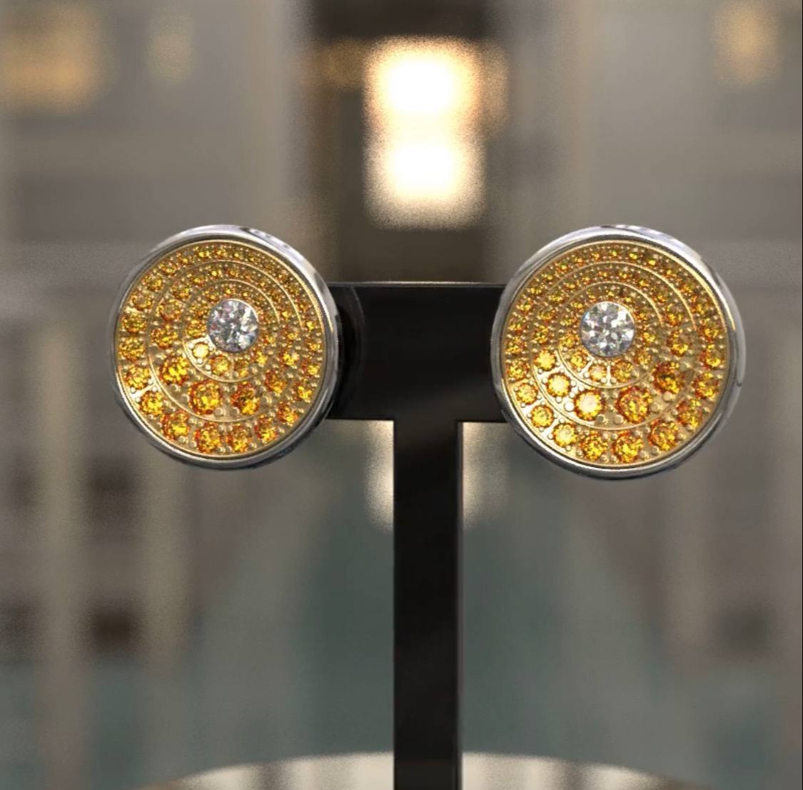 gold diamonds and yellow sapphires earrings Dimel Diamond Belgium